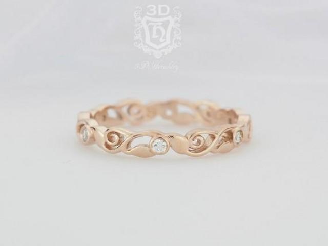 wedding photo - Womens wedding band, Wedding ring, Eternity band with natural diamonds made in solid 14k rose gold