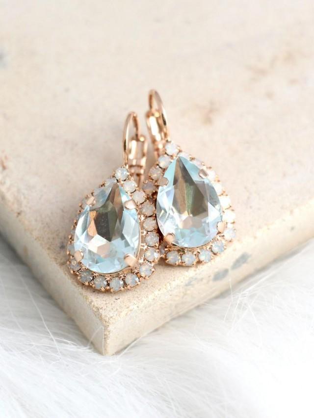 wedding photo - Aquamarine Earrings, Light Blue Earrings, Bridal Aquamarine Drop Earrings, Opal Drop Earrings, Light Azure Earrings, Swarovski Earrings