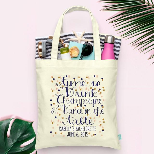 wedding photo - Time to Drink Champagne Confetti Bachelorette Party Tote- Wedding Welcome Tote Bag
