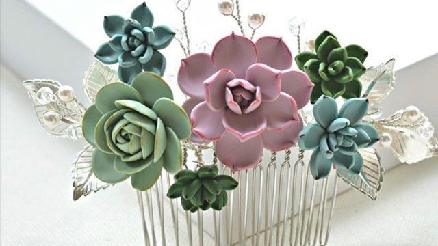 wedding photo - The New succulent Headpiece are available at our shop. Check them out. Color and shape can be customized. @morningheirloom Link in bio to shop.#morningheirloom #morningheirloomheadpiece . . . . . . . #succulentdesign #succulenthaircomb #succulentsofinstag