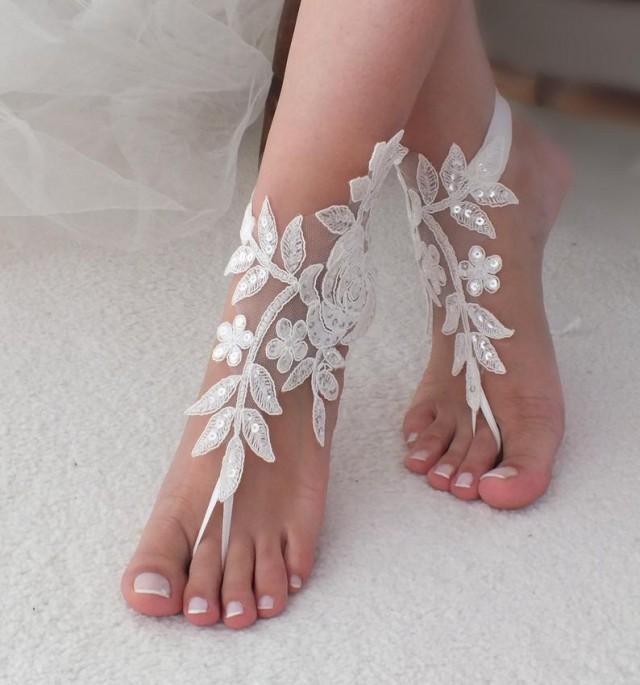 wedding photo - 24 Color Lace barefoot sandals Ivory Barefoot Sandals Sexy Anklet Bellydance Beach Pool beach wedding BEACH WEDDING