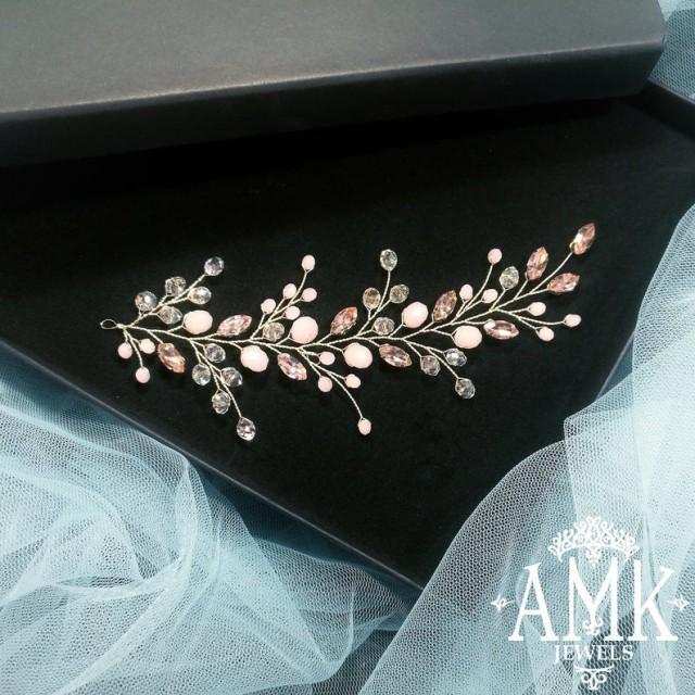 wedding photo - Crystal hair accessory, pink hair vine