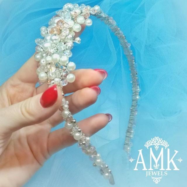 wedding photo - Crystal rim for bride and bridesmaid, wedding hairband, bridal tiara, Gift for St. Valentines Day, headband with crystals, red style hair