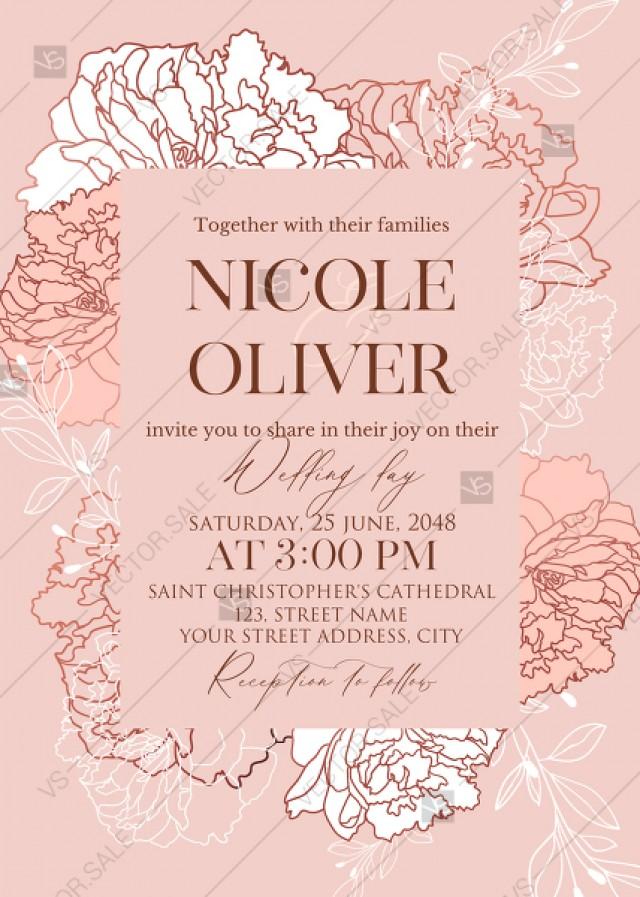 wedding photo - White peony foil rose gold stamping custom card template classic pink wedding invitation set PDF 5x7 in PDF maker