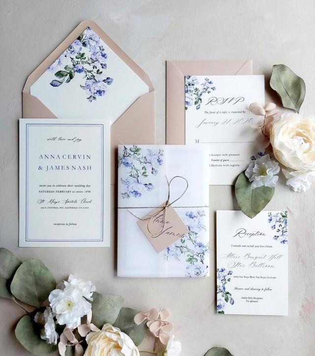 wedding photo - Purple Wedding invitation, Floral Vellum Invitation, Wedding Invitation, Spring Garden Wedding SAMPLE