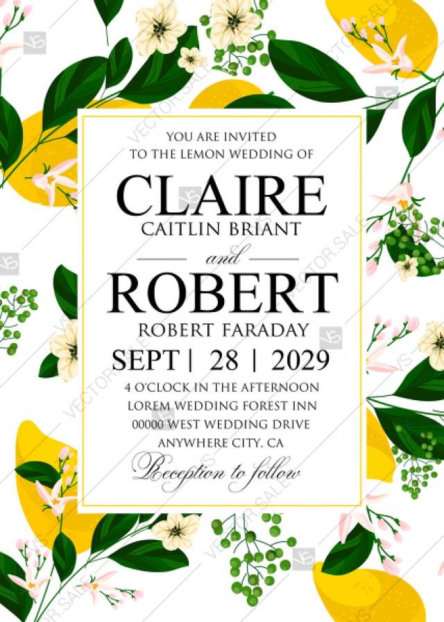 wedding photo - Lemon Wedding Invitation suite template printable greenery PDF 5x7 in