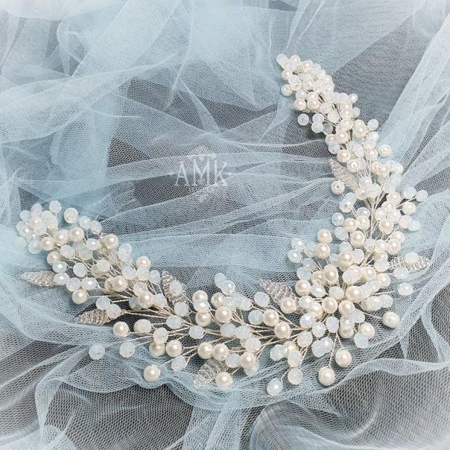 wedding photo - Opal blue hair wreath, opal bridal crown