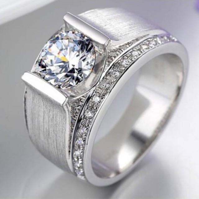 wedding photo - 1.35 Ct Round cut white moissanite designer wedding ring in 925 silver for men - Buy Best Quality Moissanite in India