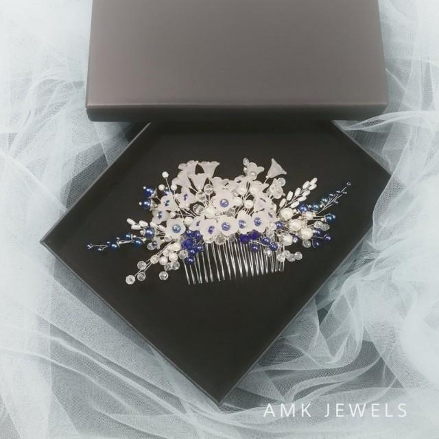 wedding photo - Royal blue hair accessory for bride