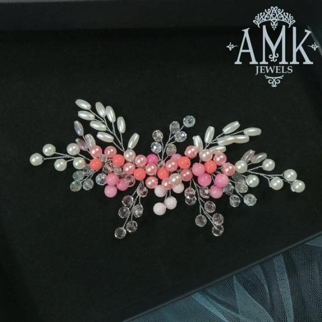 wedding photo - Pink bridesmaid hair accessory