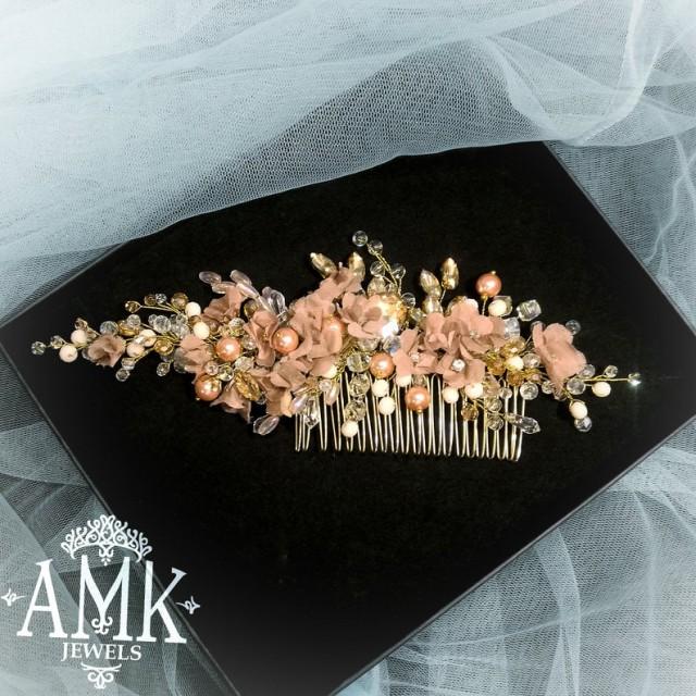 wedding photo - Silk floral hair piece, bridal floral hair comb