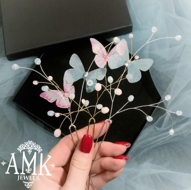 wedding photo - Silk butterflies, butterflies hair pins