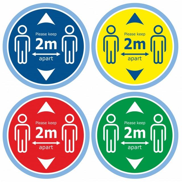 Floor decals social distancing stickers, 2m metres distance graphic Blue Green Yellow Red Sticker for Floor, Shop, Retail, School Floors