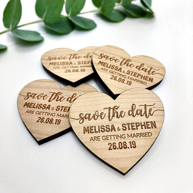 Wedding Save The Dates Magnet, Personalised Wedding Invites, Fall Winter Spring Summer Save The Date, Wood Heart Custom Boho Bohemiam.