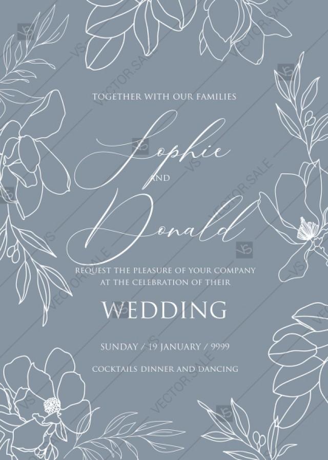 wedding photo - Magnolia flower line art wedding invitation PDF 5x7 in