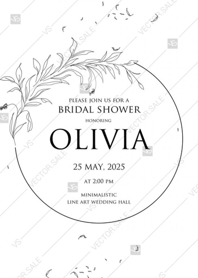 wedding photo - Minimalistic eucalyptus leaves brunch line art trend ink wedding bridal shower invitation set PDF 5x7 in customizable template