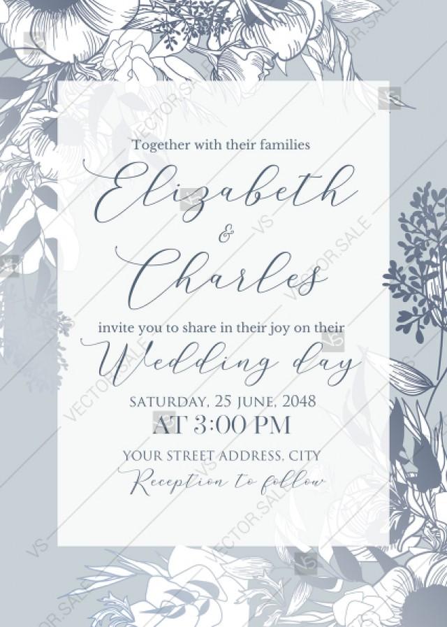 wedding photo - Classic anemone floral wedding invitation set gray PDF 5x7 in PDF maker