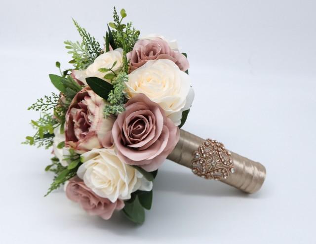 Dusty Rose Wedding Bouquet, Bridal Bouquet, Artificial Wedding Flowers, Bridesmaid Bouquets, Corsage, bridal Flower Package, silk bouquet