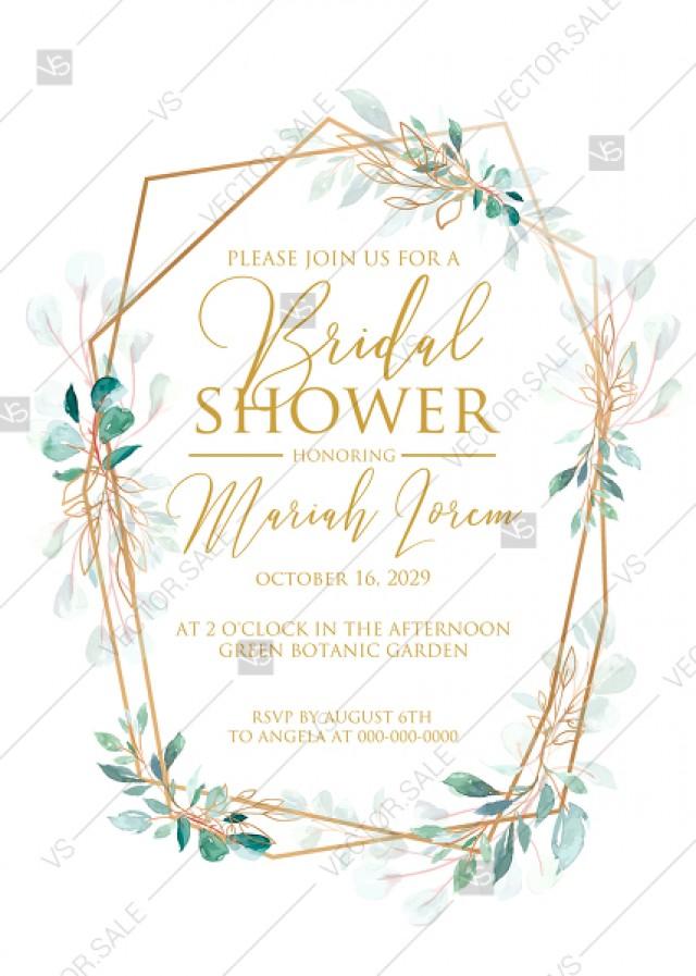 wedding photo - Bridal shower wedding invitation wedding set gold leaf laurel watercolor eucalyptus greenery PDF 5x7 in invitation editor