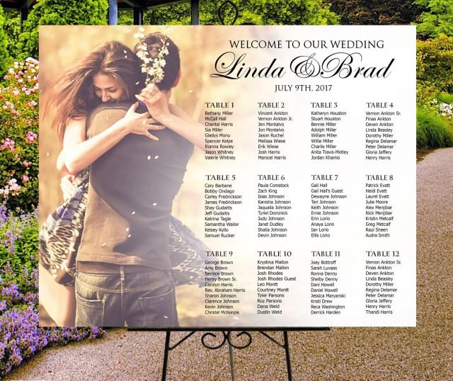 Photo seating chart, wedding seating assignments, printable digital sign, table assignment personalized photo seating plan, guests list