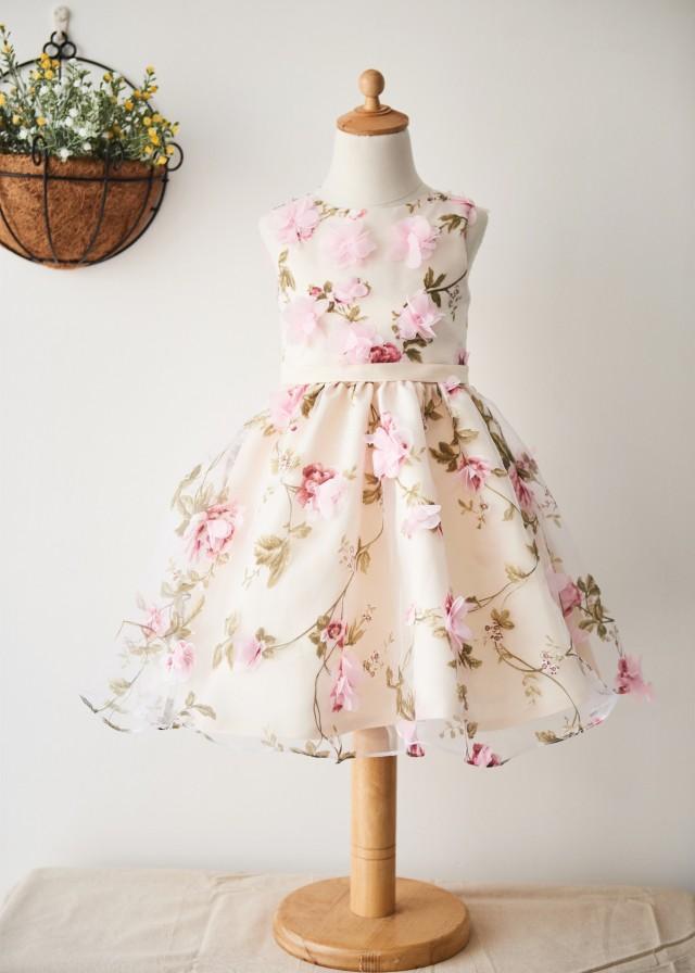 Printed Chiffon Knee Length Wedding Flower Girl Dress
