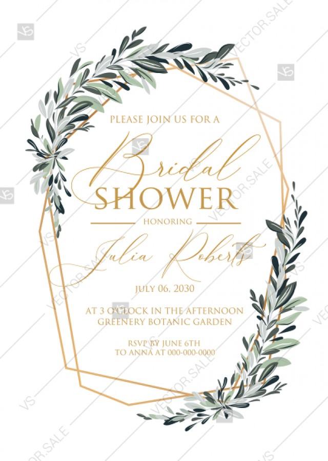 wedding photo - Minimalist olive branch greenery Wedding Invitation set bridal shower PDF 5x7 in invitation editor