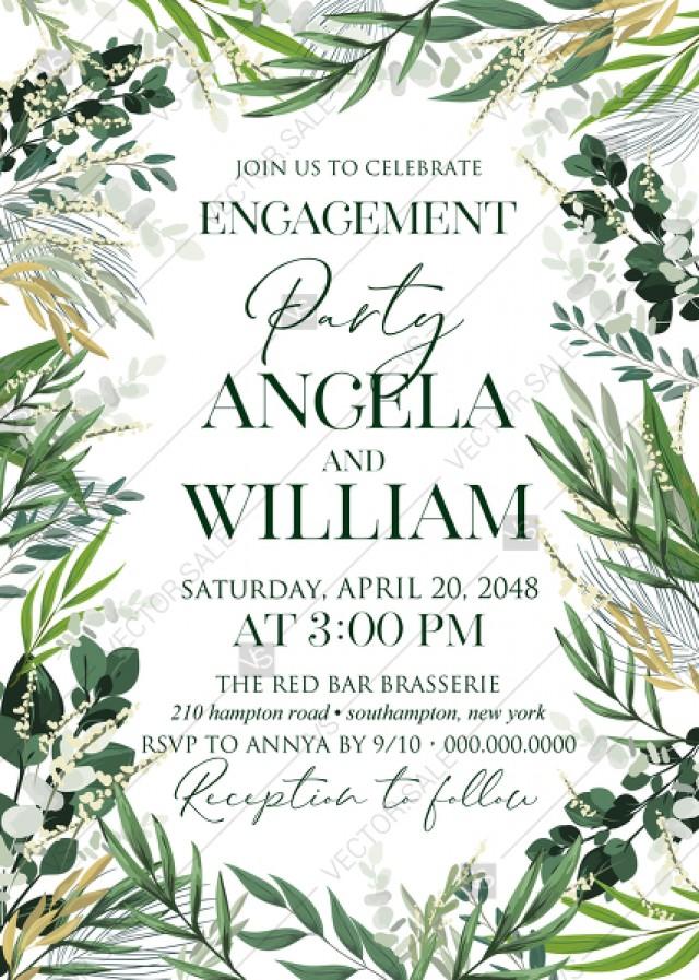 wedding photo - Provence bohemian greenery and field herbs wedding engagement party invitation set PDF 5x7 in edit template