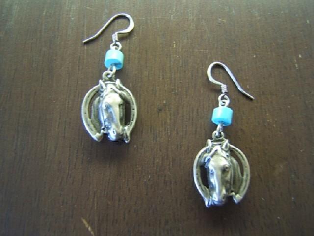wedding photo - Horse Earring, Earing, Gift Idea, Birthday, Western, Equestrian, silver plate, antique finish, turquoise bead, #80111-1, FREE SHIPPING*