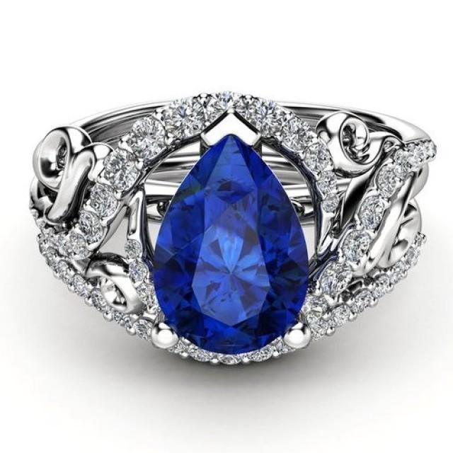 wedding photo - Pear Cut Sapphire Ring In 14K White Gold 2.32 Carat For Online Sale