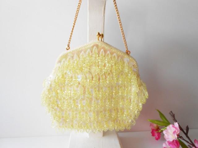 Vintage Delill Yellow Evening Bag, Yellow Bead Bag, Chandelier Beads EB-0407