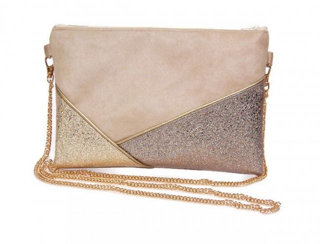 Evening pouch, bronze gold beige bag, faux leather sequin - Gift idea - After the Beach ©