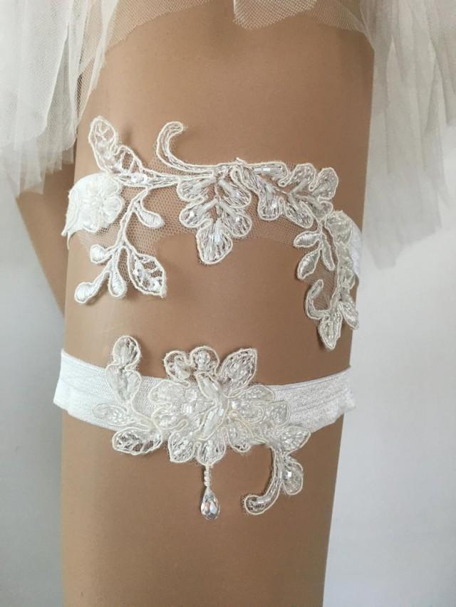 wedding photo - Lace garters for wedding garter belt garter set bridal toss garter lace garter charm ivory garter bride garters wedding belt