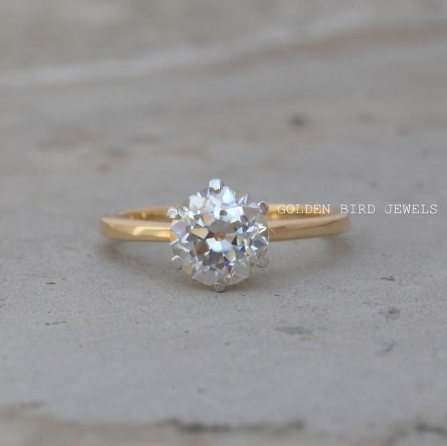 OEC Round Moissanite Ring / 1.50 CT Near Colorless Solitaire diamond Engagement Rings / Unique Yellow Gold Solitaire Rings / Rings For Women