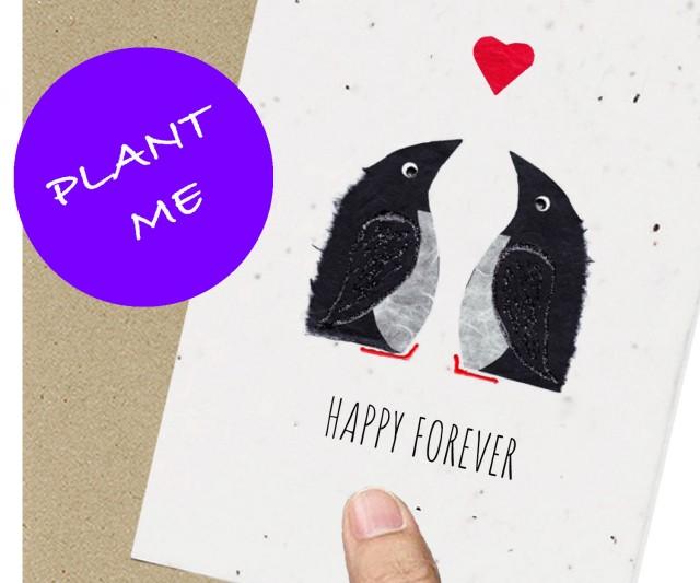 Eco Friendly Card / Penguin / Engagement / Wedding / Anniversary  / Husband  / girlfriend /boyfriend / fiance