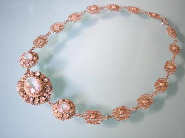 wedding photo - Czech Filigree Necklace, Downton Abbey Jewelry, Art Deco, Vintage Filigree Choker, 1930's Jewelry, Crystal Bridal Jewelry, Wedding Necklace