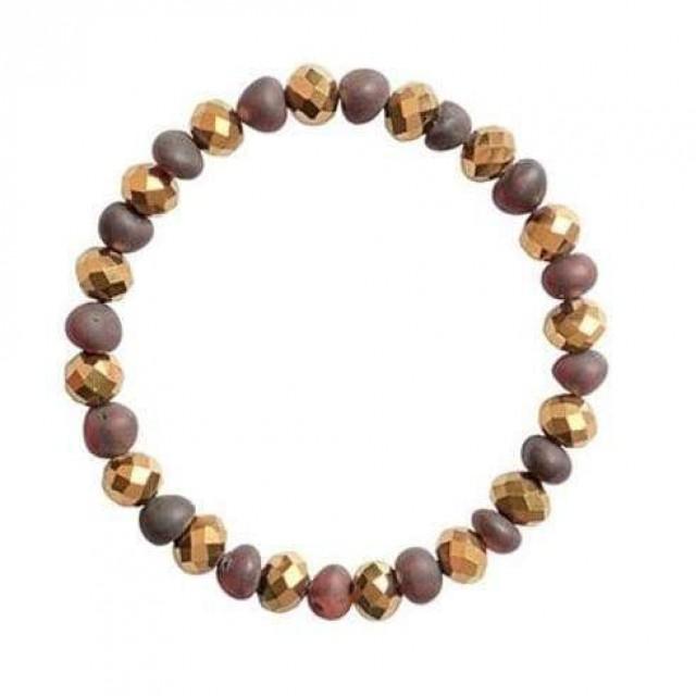 wedding photo - Raw Baltic amber Bracelet with Brown Cherry Color Beads