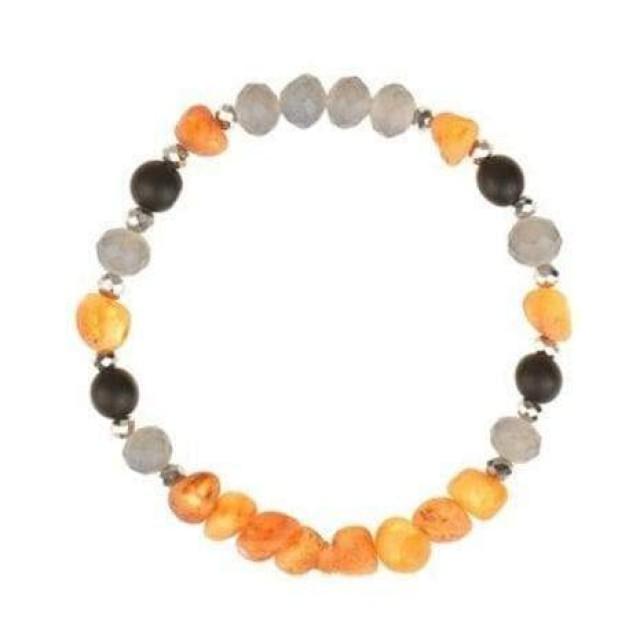 wedding photo - Baltic amber Bracelet with Blue Glass Beads with Handmade