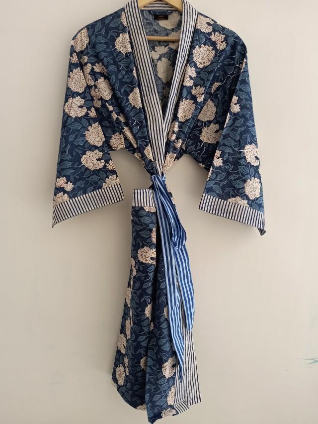 Cotton Kimono, Women Wear Body Crossover, Bridesmaid Dressing Gown, Hand Patch Work Block Print Cotton Bathrobe, Indian Robes, Dressing Gown