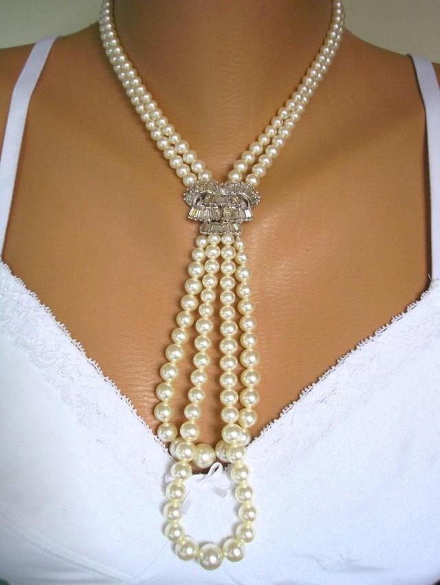 wedding photo - Vintage Signed BOUCHER Jewelry, Vintage Pearl Necklace, Downton Abbey, Long Pearl Necklace, Vintage Pearls, Bridal Pearls, Gatsby Bridal
