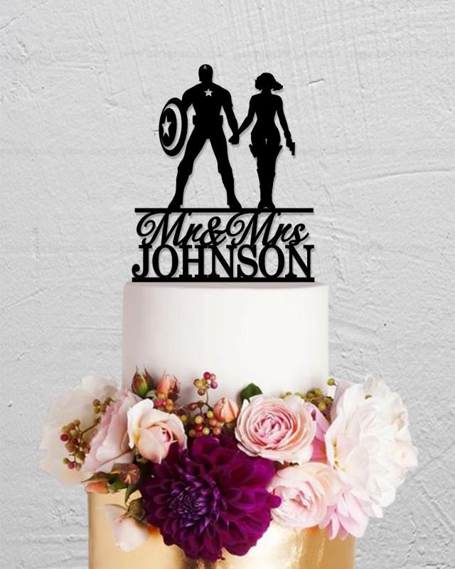 Wedding Cake Topper,Captain America Cake Topper,Black Widow Cake Topper,Mr Mrs Cake Topper,Custom Cake Topper With Last Name