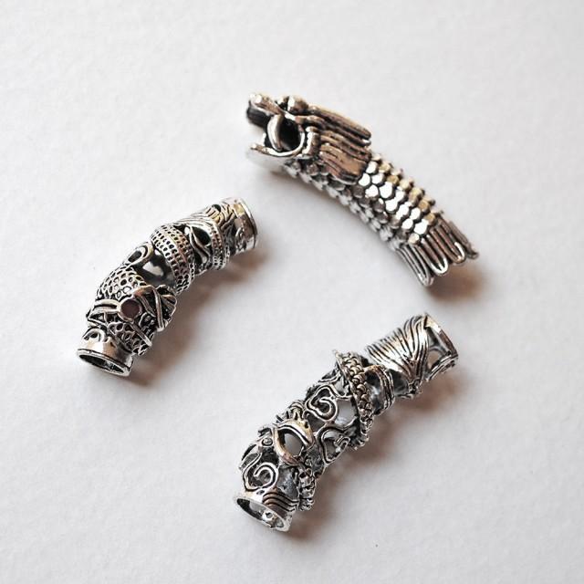 set of 3 dragon viking / celtic hair / beard / braid beads - alloy cuffs norse charms dreadlocks