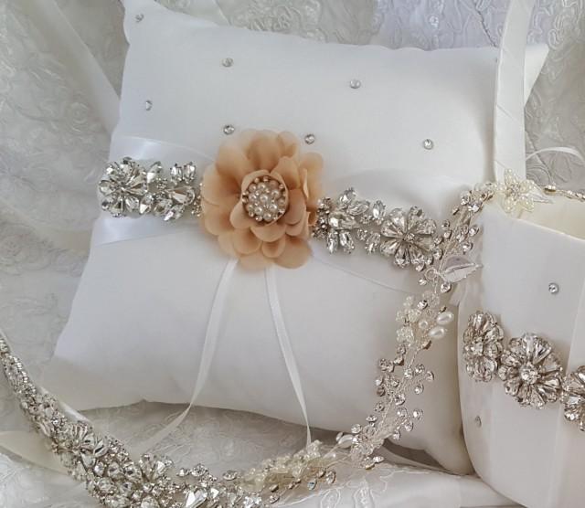 Ring Bearer Pillow, Flower Girl Basket, Wedding Basket and Pillow Set - Style 360