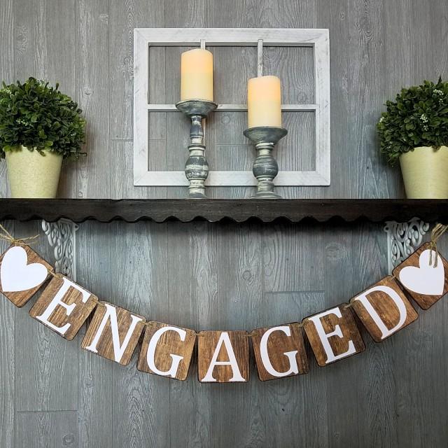 Engaged Banner, Wood Look Chipboard Banner, Engagement Party Decoration, Bridal Shower Decoration, Photo Prop For Engagement, She Said Yes!