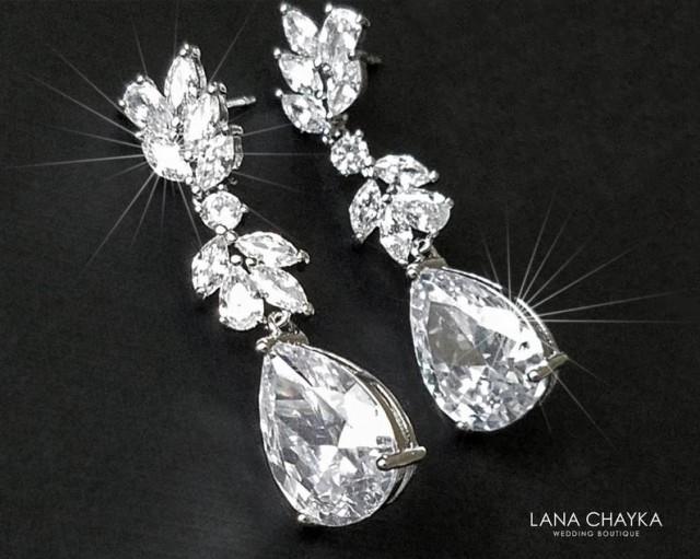 Crystal Chandelier Bridal Earrings, Cubic Zirconia Wedding Earrings, Sparkly Silver Dangle Earrings, Bridal Jewelry, Statement CZ Earrings
