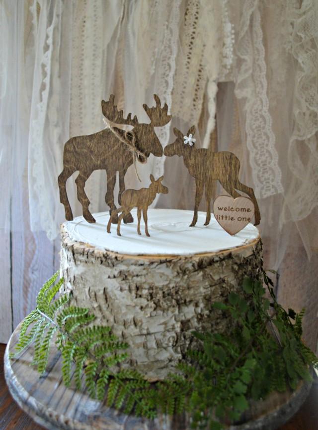 Moose baby shower cake topper wedding moose love bride groom family baby the hunt is over hunting groom gender reveal moose hunter theme