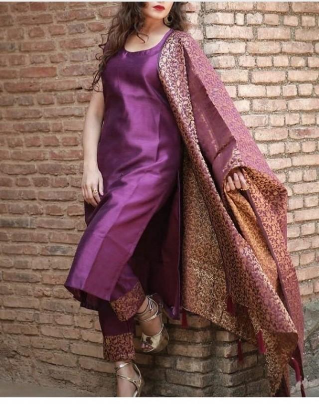 Purple Punjabi salwar kameez custom made dress ethnic suits banarasi brocade dupatta indian womens Pakistani shalwar suit