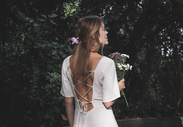 Off-white linen dress • Bohemian wedding backless fairy dress • Elven fantasy dress • Renaissance medieval dress • Simple wedding dress