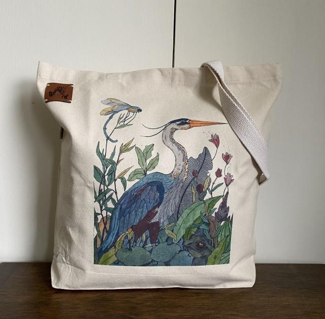 Blue Heron Print Tote Bag. Canvas Tote Bag. Shoulder Bag. Market Bag. Utility Bag.
