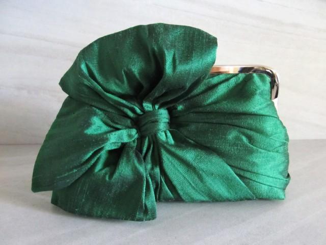 Emerald Green Silk Bow Clutch,Bags And Purses, Bridal Accessories,Green Clutch,Bridal Clutch,Bridesmaid Clutch,Bridesmaid Gift