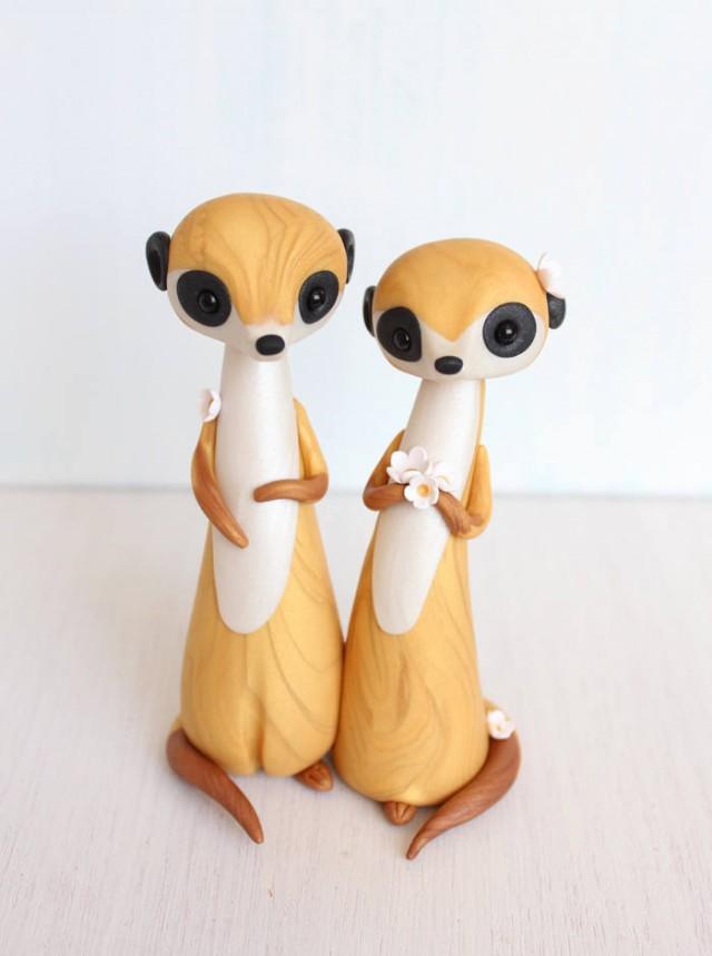 Meerkat Wedding Cake Topper - animal clay cake topper and keepsake by Heartmade Cottage
